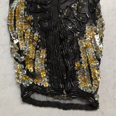 Scala Black Silk Sequin Embellished Long Sleeve Evening Gown Dress Size PL