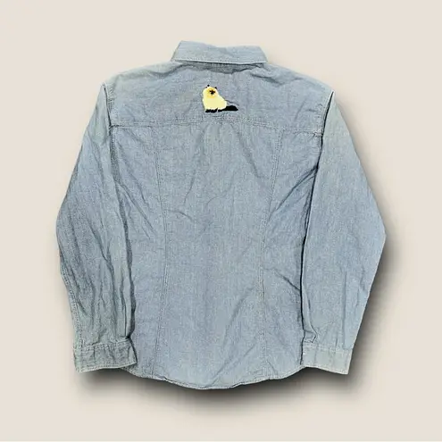 Vintage 90ās Embroidered Cats Denim Jean Jacket Blue Size M