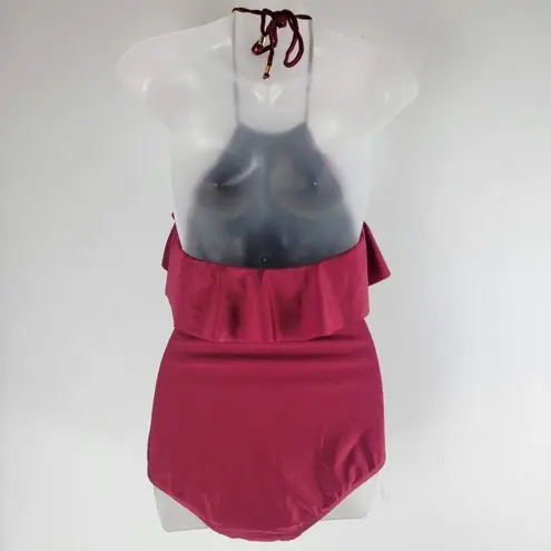 Shoshanna NEW Swimwear Syrah Ruffle Halter 1 Piece Red Size 4