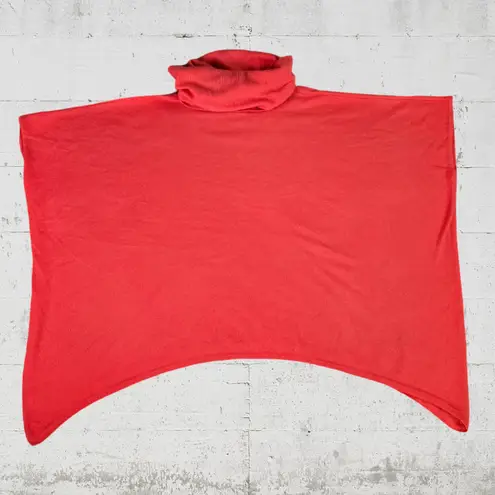 N Peal Coral Orange Cashmere Turtleneck Poncho Shawl Luxury Sweater One Size Size L