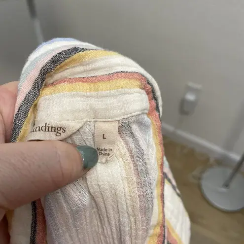 Soft Surroundings Slub Cotton Gauze Stripe Button Down Shirt Beachy size Large