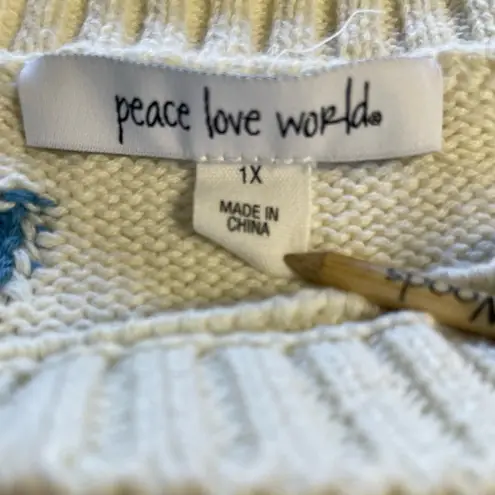 Peace Love World 100% Cotton Novelty Stitch Crew Neck Sweater, Size 1X, EUC