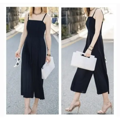 Shoshanna Black Wide-Leg Cropped Jumpsuit Size 6 Pleated Square Neck Womens