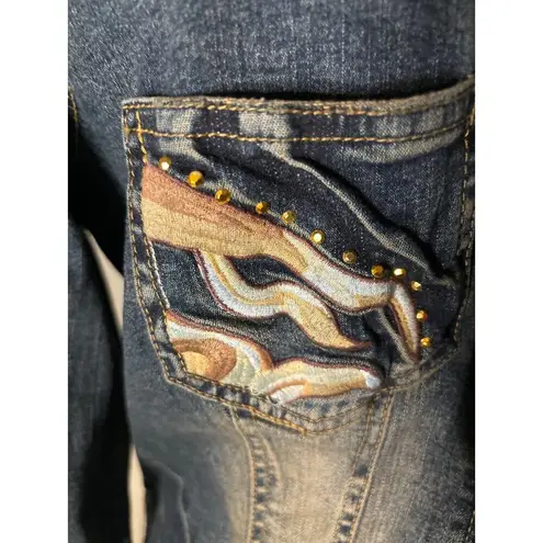 Baby Phat Blue Denim Jacket Jean Embroidery Zipper M Classic Festival Streetwear