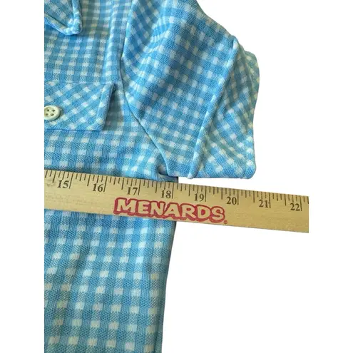 Vintage 1970s ZIO by Youngja Blue Gingham Short Sleeve Button Shirt Top Sz 9/10