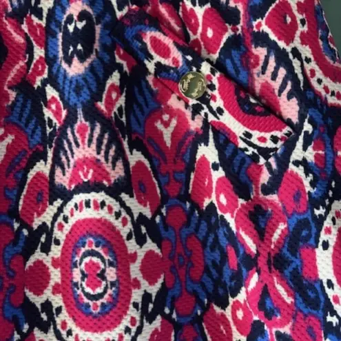 Pappagallo L Skort Pink Blue Geometric Floral Whimsical Bold Retro Vintage Aline Size L