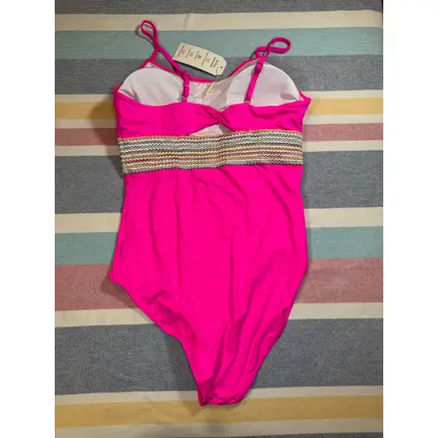 NWT Hot Pink One Piece Swimsuit with Rainbow Smocked Band – Size M Size M