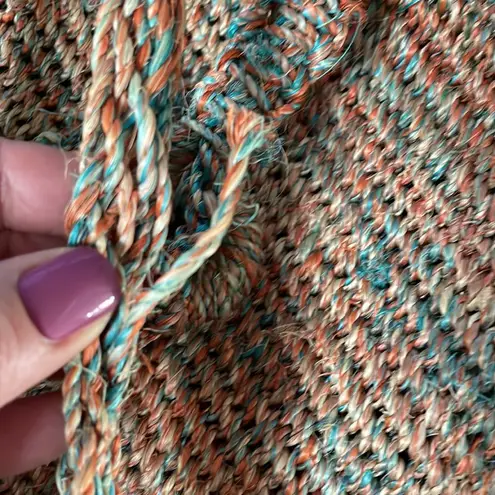 Orange, Tan & Aqua Woven Wicker Double Strap Shoulder Bag Open Top with Flap Multiple