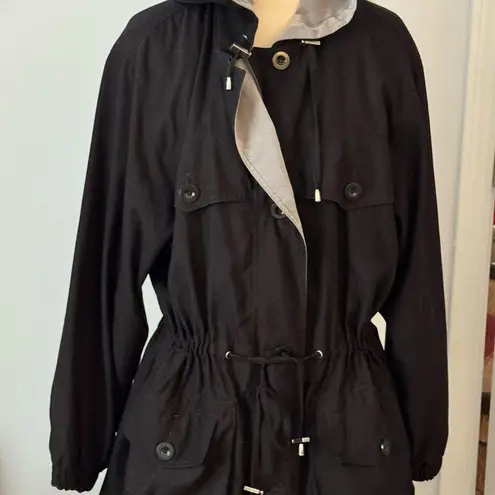 Gallery Black Hooded Utility Jacket with Cinched Adjustable Waist