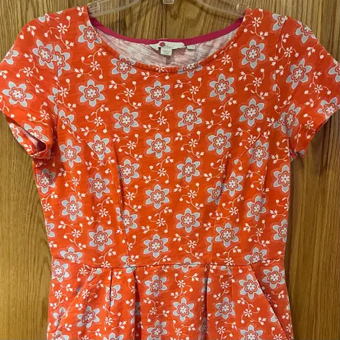 Boden Phoebe Jersey Knit Dress in Orange & Blue Floral Daisy Print Size 6 Petite