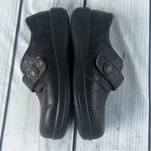 Alegria Mary Jane Leather Clogs Brown Floral Paisley Size 39 EU (8.5 US)