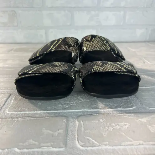 Vionic Sandals Women 8 Black Randi II Boa Snake Print Double Strap Slide Comfort