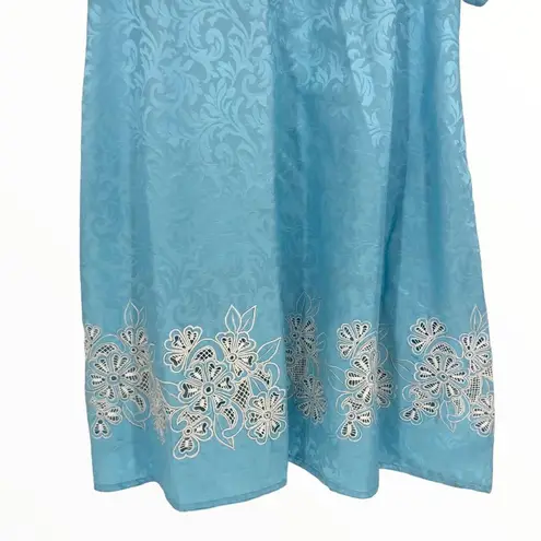 80’s Home Made Light Blue Embroidered House Dress Size M