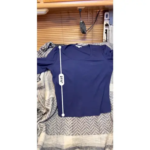 Ophelia Roe Blue Ribbed Puff Sleeve Top 1X