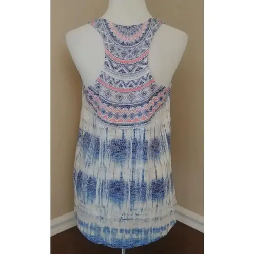 Modcloth NEW  Blue Ivory Coral Woven Knit Boho Racerback Sleeveless Top Small