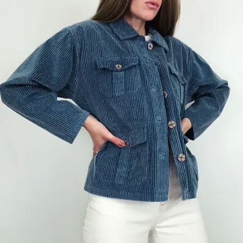 Vintage Corduroy Cargo Overshirt in Blue | Size S/M Size M