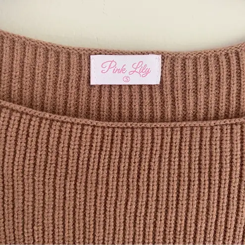 Pink Lily  tan ribbed sweater