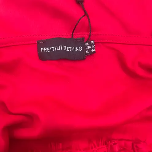 Pretty Little Thing Red Strappy Satin Gathered Midi Dress in Red - Image 13