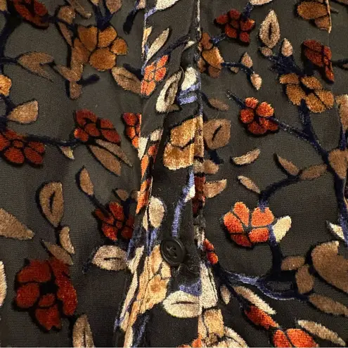 Sara Campbell Sheer Moody Floral Burnout Velvet Blouse Womens Large Made in USA Black