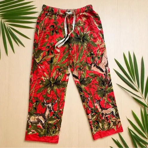LILKA Anthropologie Doting Deer Red Green Jungle Lounge Pants