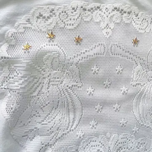 Vintage Lace Appliqué Christmas Angel Sweatshirt Crewneck White Gold Stars Size M