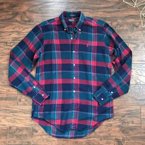 Polo vintage • 90s plaid buttondown shirt  Ralph Lauren green red navy holiday