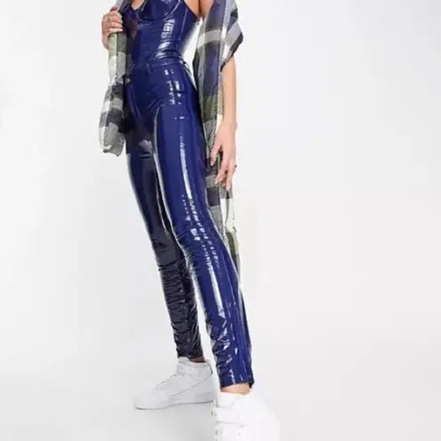 Ivy Park Adidas Latex Look High Rise Vinyl Pant Blue Shiny Leggings Beyoncé Lrg