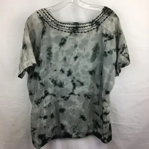 Ruff Hewn Gray Print Boho Peasant Embroidered Smock Top L