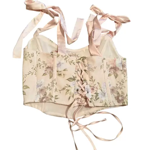 Mine Size M Floral Corset Pastel Pink Bow Strap Feminine Parisian Summer NWT Size M