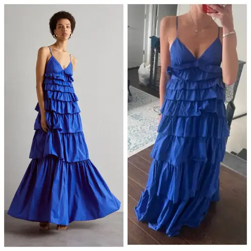 STAUD Rylie Royal Blue Lapis Ruffle Layered Tiered Dress Size XL NWT