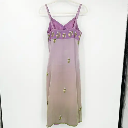 Anna Piaa Whimsical Fairycore Y2K 100% Silk Floral Embroidered Slip Dress 8 Purple