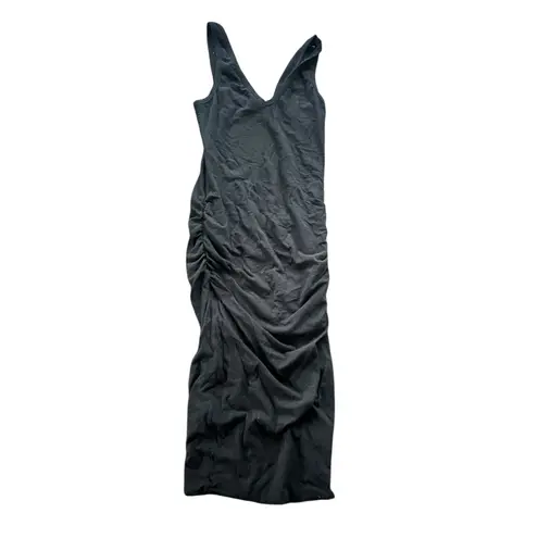 James Perse Black Ruched Tank Dress Sleeveless Bodycon Midi Dress Women's
