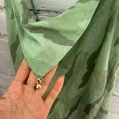 Vix Surya Details Cowl Neck Camo Long Asymmetrical Dress with Gold Hardware Green