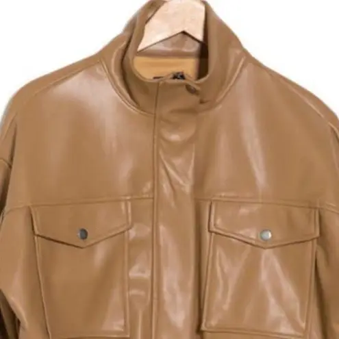 T Tahari NWT Faux Leather Bomber Jacket In Iced latte