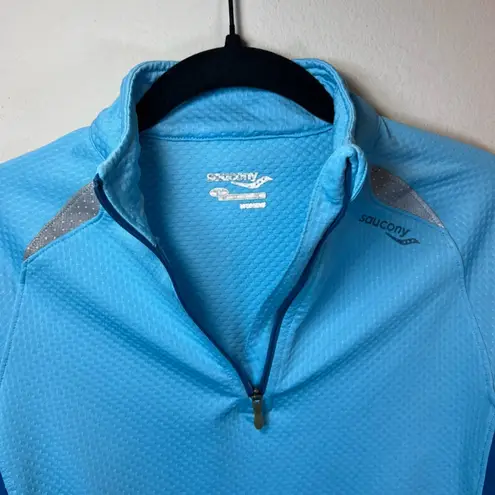 Saucony Womens Athletic 1/4 Zip Pullover Shirt Top Blue Running Reflective Small