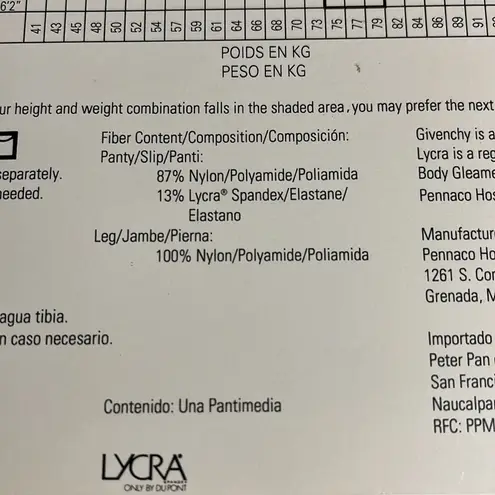 Givenchy Vintage Body Gleamers Shimmery Ultra Sheer Pantyhose Silver Fox Size C