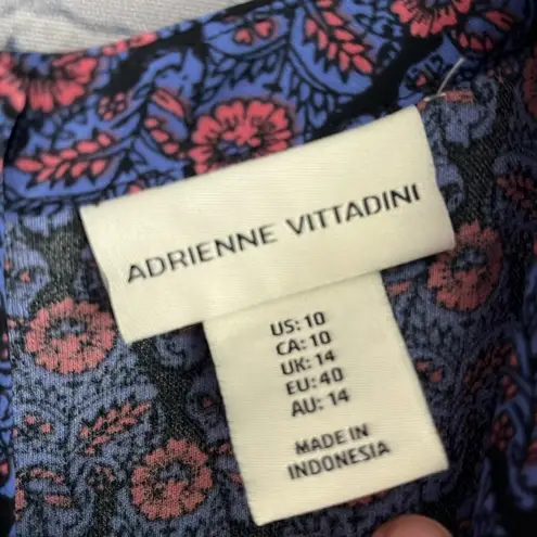 Adrienne Vittadini Blue and Pink BOHO Floral Patterned Dress Womans Size 10