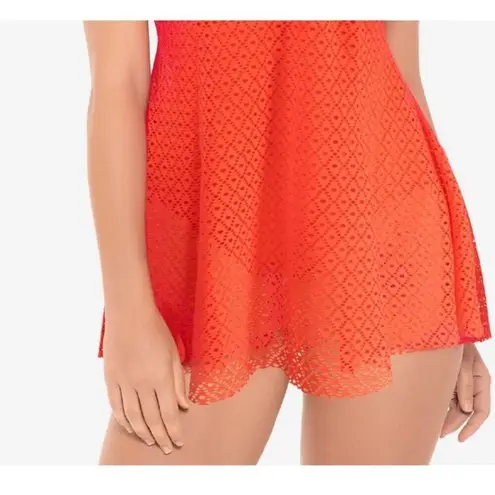 Swim Solutions Swim Dress Size 12 Bow Front Tummy Control Swimsuit Orange NWT