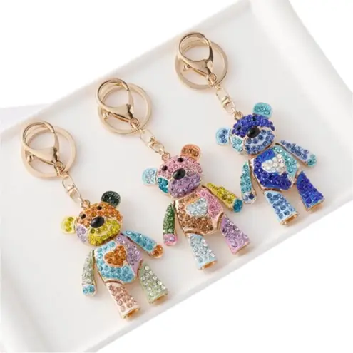 Bear Bag Keychain Bag Charm Key Fob Colorful Rhinestone Pink