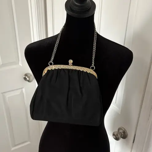 Unique Vintage Vintage Black Evening Bag With Floral Detailing