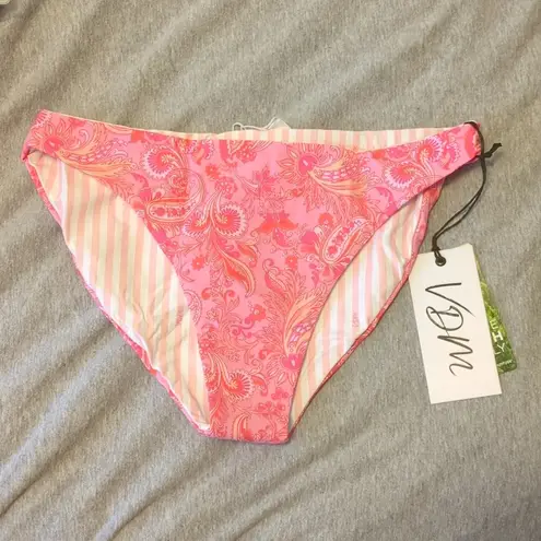 Revolve  x VDM The Label Belinda Reversible Bikini Bottom Pink Paisley Stripe NWT