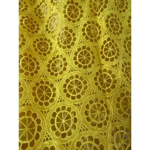 Boutique Beautiful Yellow Crocheted high low cold shoulder key hole dress size large