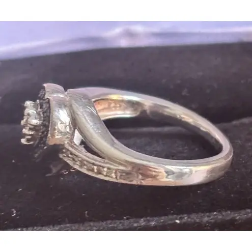 Sterling Silver Heart Shaped Ring With Blue And Clear Diamonds Size 7