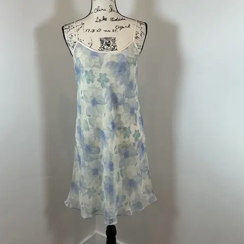 Valerie Stevens Vtg Y2K Floral Postcard Print Sleeveless Dress Ivory Blue Sz M