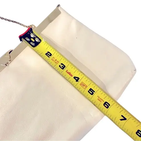 Etra Genuine Leather Clutch Purse Women's 9.5" Cream Vintage Handbag Gold Chain