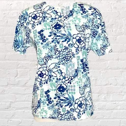 Jason Maxwell Short Sleeve T Shirt Blue Floral Top Tropical Floral