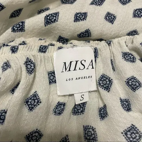 Misa Los Angeles Printed Cream Ruffle Mini Dress with off Shoulder Sleeves Small