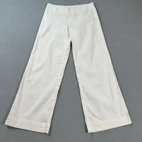 Elie Tahari White Pants 2 Linen Blend Wide Leg Flare Cropped Classic Trousers