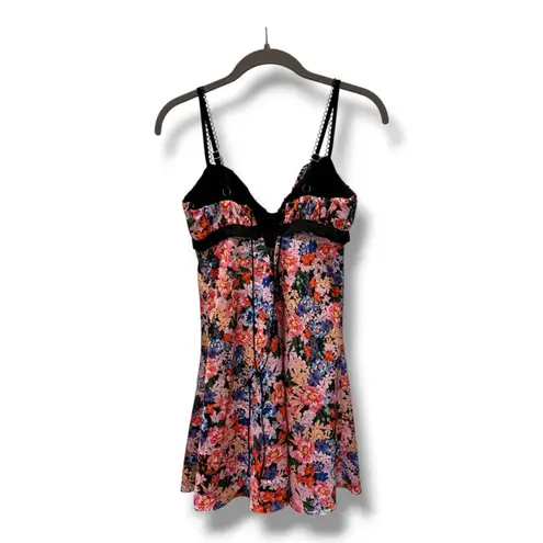 For Love & Lemons Floral Cutout Mini Dress Lace Trim Corset Back Y2K Babydoll S Black