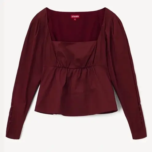 STAUD Peggy Top Plum Cotton Poplin Peplum Blouse Size Medium NWT Red